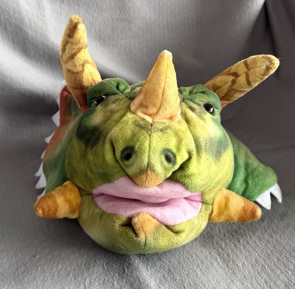 Wild Republic Triceratops Dinosaur Stuffed Plush Dino Hand Puppet w/Sound Works!